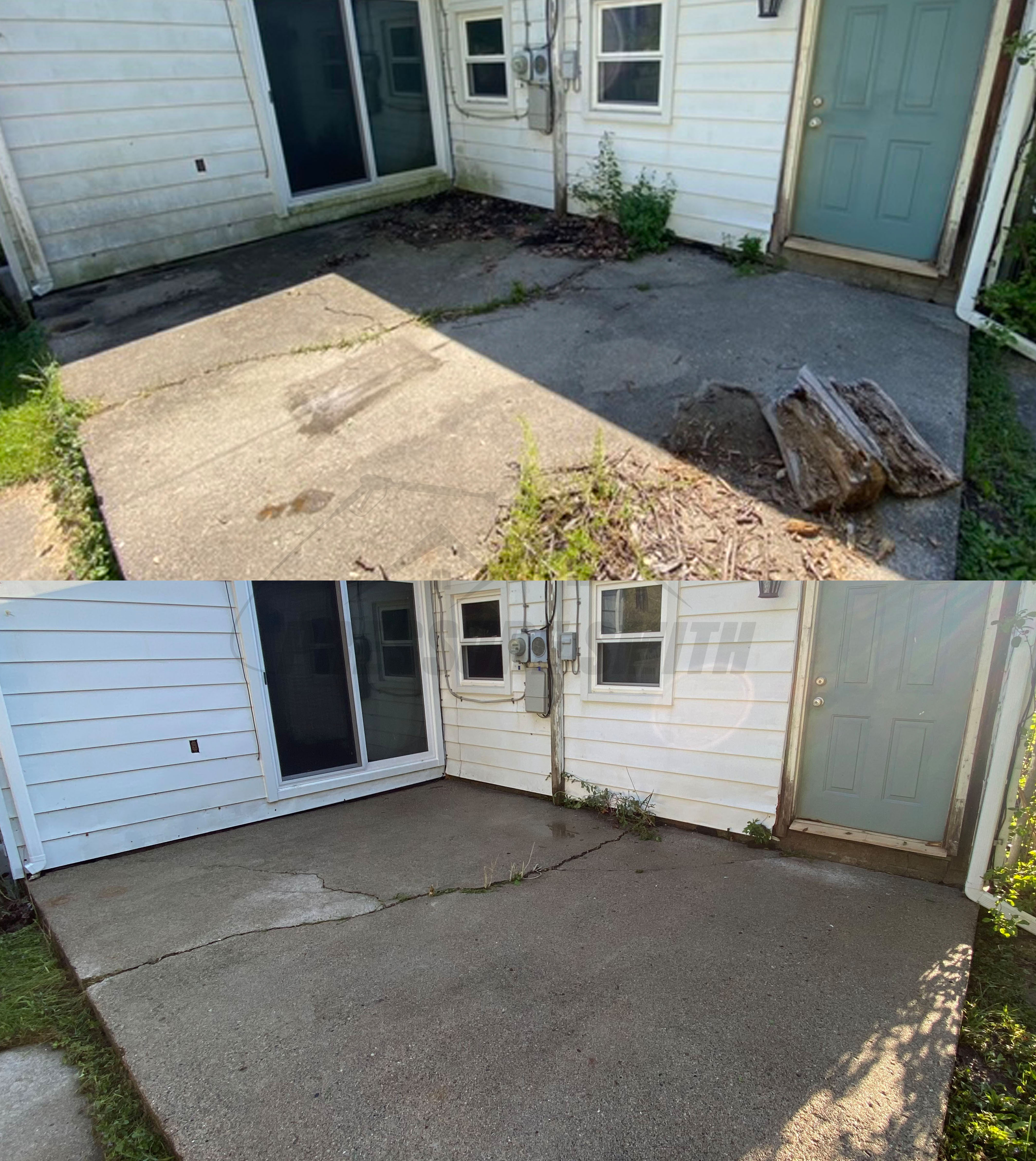 Before and after picture of patio cleaning in Saline, MI by Pressure Smith