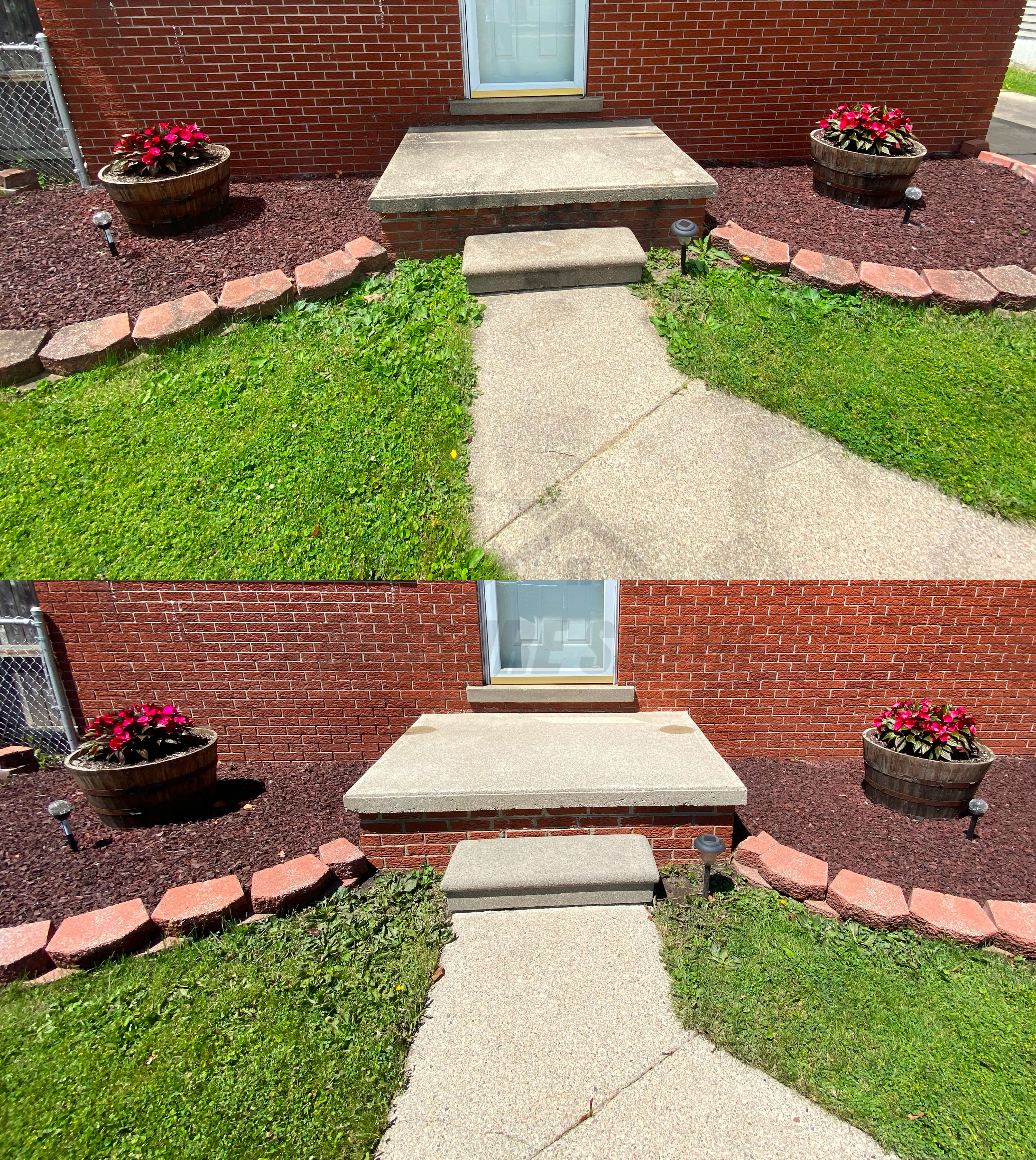 Before and after picture of patio cleaning in Taylor, MI by Pressure Smith